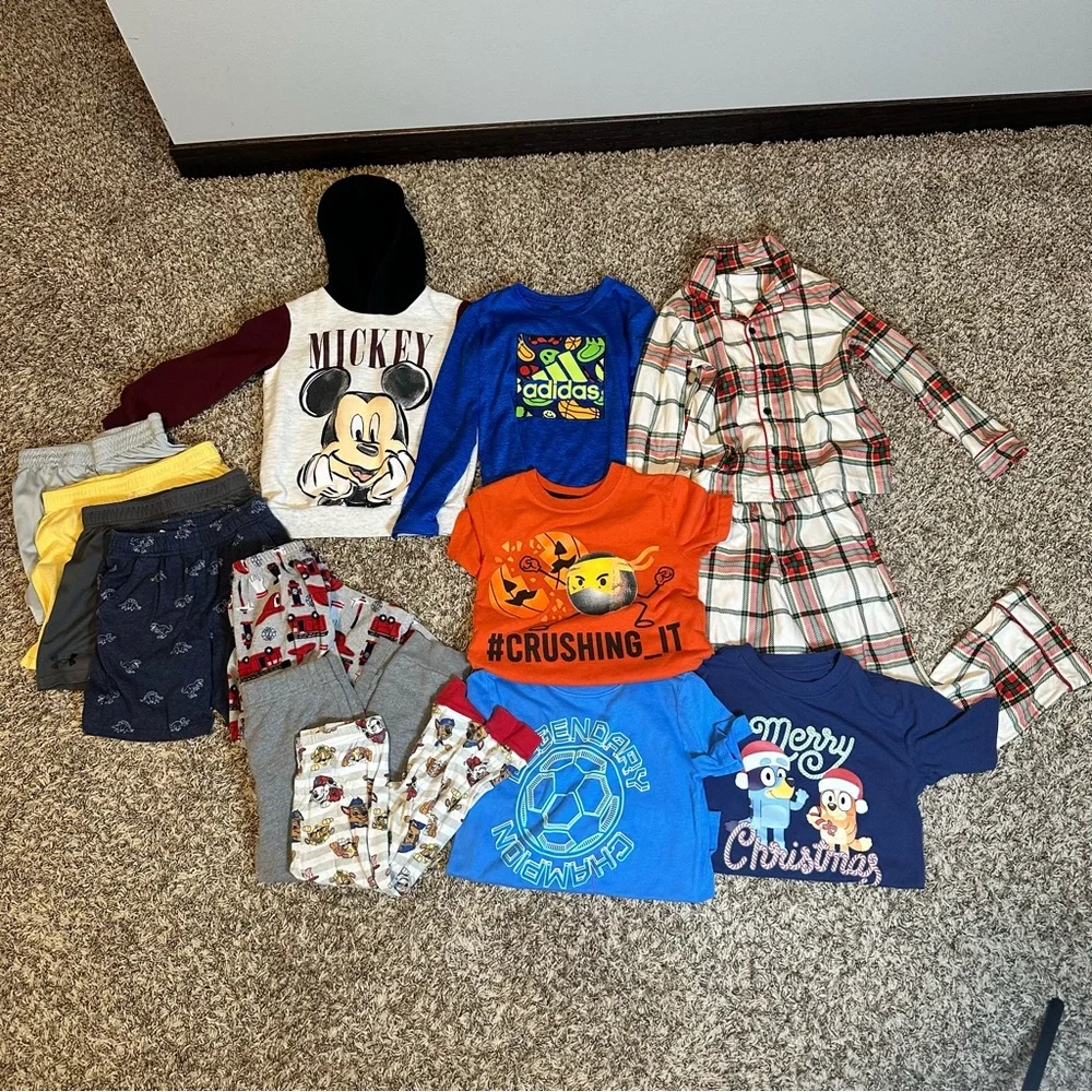 14 Pieces Set Colorful Kids Boy 5T/5 Mixed Bundle Graphic Tees Shorts Pants